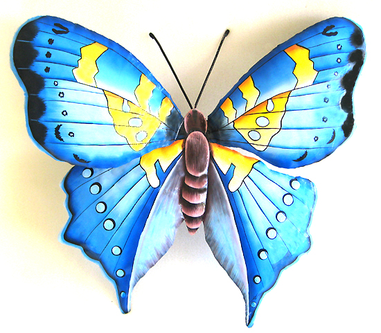 Painted Metal Butterfly Wall Hanging - Metal Art Butterfly Wall Decor- Outdoor Garden Art -  21"