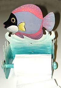 Hand Painted Metal Tropical Fish Toilet Paper Holder - Bathroom Decor -  8"