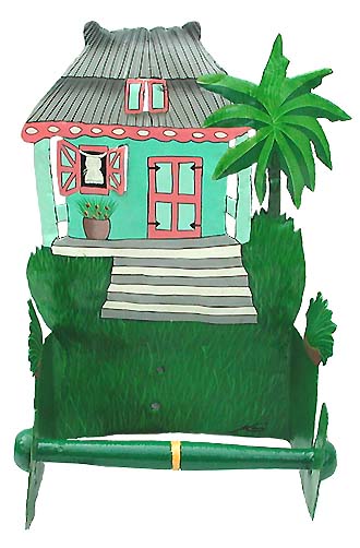 Tropical Decor, Painted Caribbean House Toilet Paper Holder - Bathroom Design - 7" x 10"