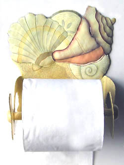 Hand Painted Shell Toilet Paper Holder - Bathroom Decor - 7" x 7"