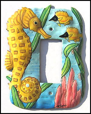 Rocker Switchplate Cover - Nautical Seahorse Painted Metal Switch Plate Design
