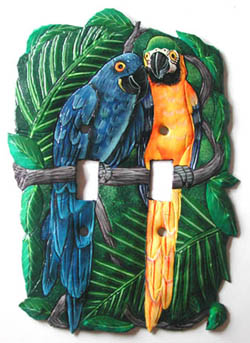 Painted Metal Parrots Switchplate Cover- Tropical Design Switch Plate Covers