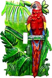 Parrot Toggle Switchplate - Hand Painted Metal Tropical Design Wall Decor 
