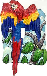 Parrot Toggle Switchplate Cover - Painted Metal Tropical Decor - 1 Hole - 5" x 7"