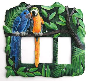 Painted Parrot Switchplate Cover - Haitian Metal Art -Tropical Decor
