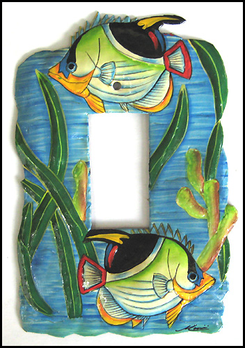 Rocker Switchplate Cover - Painted Metal Tropical Fish Design - 1 Hole