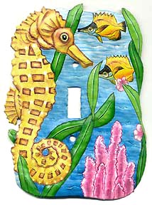 Painted Metal Seahorse Switchplate - Tropical Design - Light Switch Cover