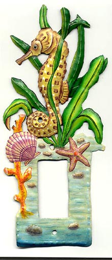 Rocker Switchplate Cover - Painted Metal Seahorse -Tropical Decorating