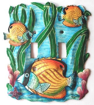 Tropical Fish Toggle Switchplate Cover - Painted Metal Tropical Home Decor