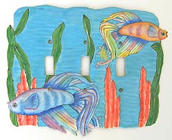 Light Switch Cover - Painted Metal Tropical Betta Fish - Siamese Fighting Fish