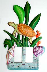 Light Switch Cover - Turtle Painted Metal Double Rocker Switchplate Cover - 7" x 12"