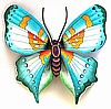 Painted Metal Aqua Butterfly Wall Hanging - Recycled Steel Drum Garden Decor -  34"