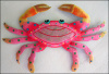 Pink & Orange Metal Crab Wall Hanging in Hand Painted Tropical Colors - 25" x 34"