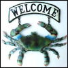 Painted Metal Blue Crab Welcome Sign, Coastal Wall Decor, Nautical Design - 10" x 15"