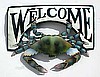 Painted Metal Blue Crab, Nautical Welcome Sign, Coastal Decor, 15" x 17"