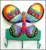 Hand Painted Metal Butterfly Wall Hook - Bathroom Decor - 10 1/2" x 11"