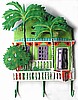 Painted Metal Green Caribbean House w/ Palm Trees Wall Hook - Tropical Home Decor - 13" x 17"