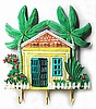 Hand Painted Cottage Wall Hook - Caribbean Island Decor - Tropical Design- 11" x 13"