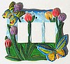 Butterfly Light Switch Plate Cover - Painted Metal -  Triple Rocker Switchplate