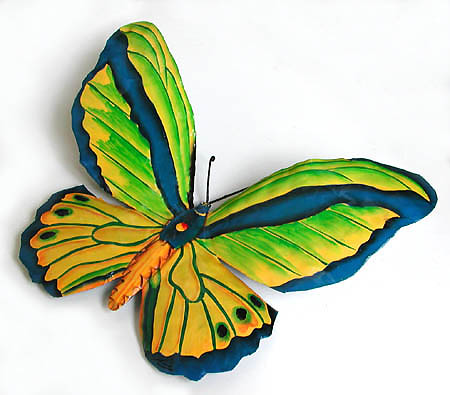 Tropical Butterfly Wall Hanging - Hand Painted Metal - Garden Decor - 16"