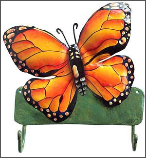 Monarch Butterfly Wall Hook - Towel Hook - Painted Butterflies - 8" x 9"