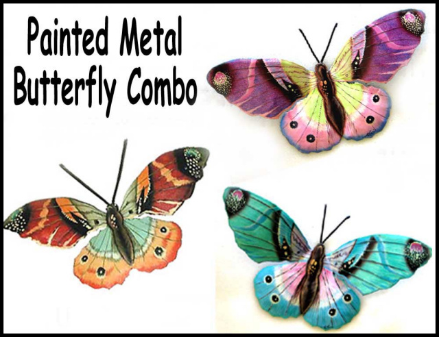 Painted metal butterfly, Garden decor, Haitian metal art