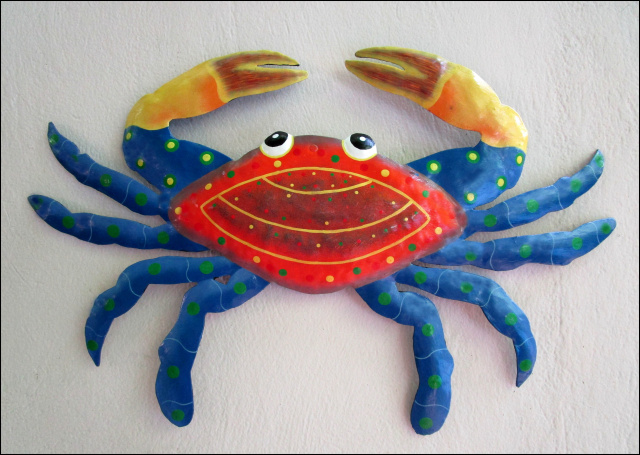 Hand painted metal crab wall hanging
