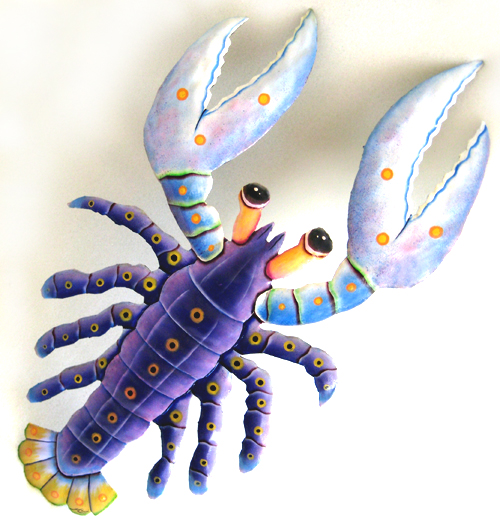 Purple Lobster Wall Hanging - Hand painted tropical art wall hanging. Handcrafted in Haiti from recycled steel drums. 