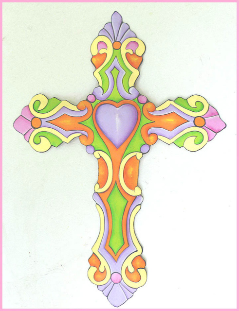 Cross Wall Hanging - Painted Metal Christian Cross, Decorative Christian Gift - 13"