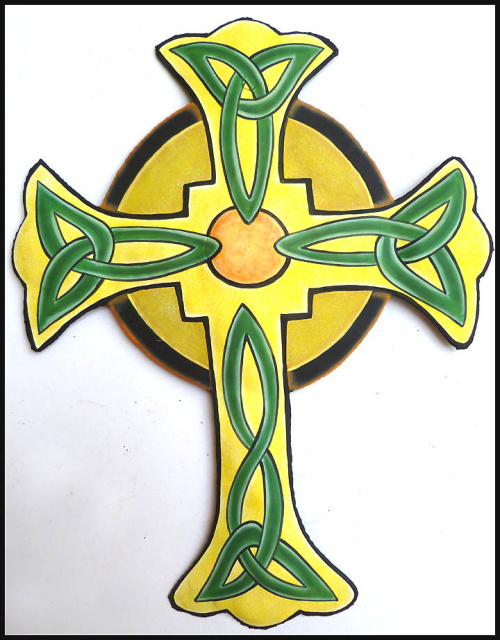 Celtic Cross, Painted Metal Wall Hanging, Christian Cross, Haitian Steel Drum Metal Art - 12 1/2"