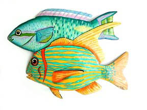 Tropical Fish Wall Decor -Handcrafted in Haiti from recycled steel drums. Decorative art tropical fish wall hanging.