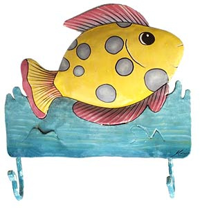 Painted metal tropical fish wall hook.