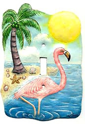 Flamingo - Painted Metal Switchplate Cover - Tropical Light Switch Cover - 5" x 7"