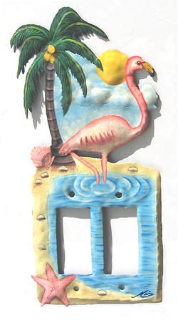painted metal flamingo switchplate
