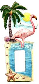 Hand Painted Metal  Pink Flamingo Rocker Switch Plate Cover - Single