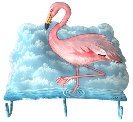 Painted Metal Flamingo Wall Hook - Metal Towel Hook - Tropical Decor - 10" x 10"
