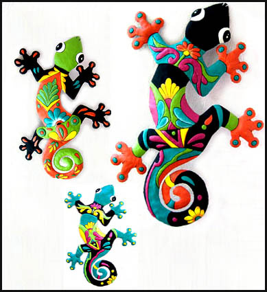 painted metal geckos