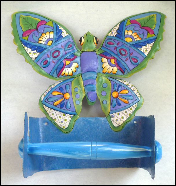 Painted metal butterfly toilet paper holder. Bathroom decor.