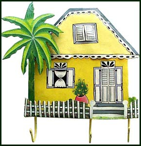 Painted Metal Caribbean House Wall Hook - Tropical Home Decor - 11" x 11"