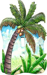 Palm Tree - Coconut Tree Switchplate Cover -- Decorative tropical home design - Handcut from recycled steel drums in Haiti - Caribbean Decor