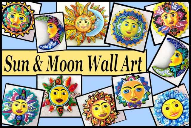 Hand painted metal sun and moon wall art