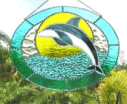 Dolphin Stained Glass Suncatcher - Nautical decor - Tropical design