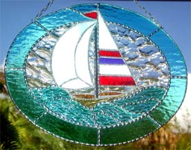 Sailboat Suncatcher - Stained Glass Nautical Design - Handcrafted - Hand made