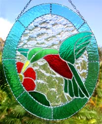 Decorative Hummingbird Suncatcher - Tropical Interior Decor  handcrafted - hand made stained glass humming bird sun catcher