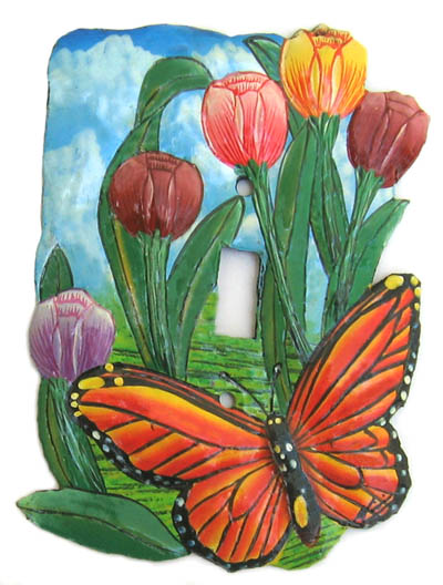 Switch Plate Cover - Hand Painted Metal Butterfly Design - Light Switch