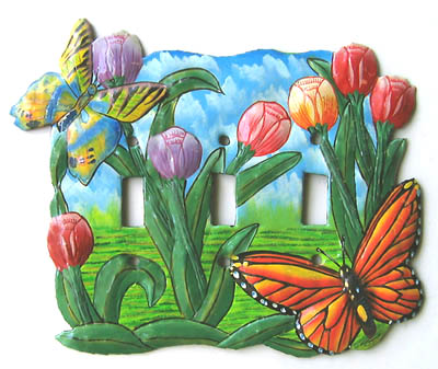 Butterfly Switchplate Cover - Hand Painted Metal - Tropical Light Switch Cover
