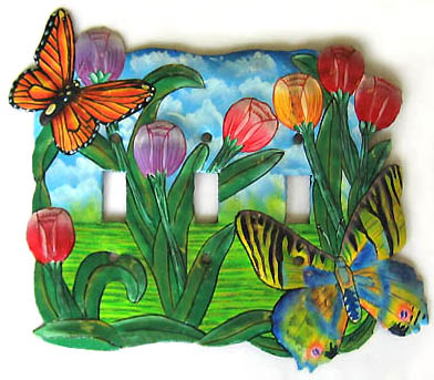 Decorative Light Switch Cover, Hand Painted Metal Butterfly Design, Switchplate Cover