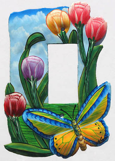 Butterfly Rocker Light Switch Plate Cover - Painted Metal Decorative Light Switch