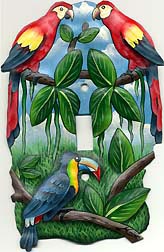 Parrot Toggle Switchplate Cover - 1 Hole -Hand painted metal Island decor, Key West decor