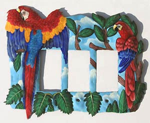 3 Hole Parrot Light Switch Plate - Rocker Style -Hand painted Caribbean decor, Island decor, Key West decor         
